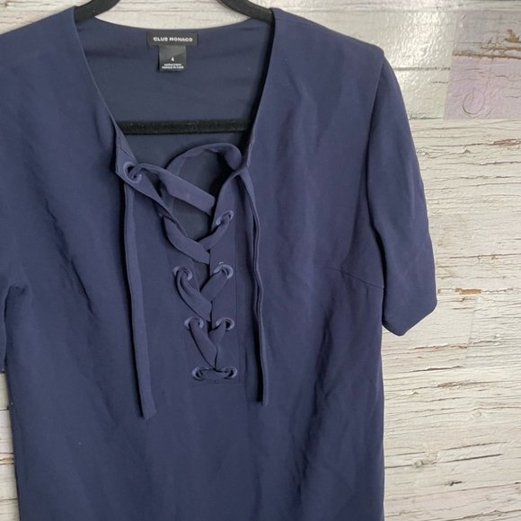 Club Monaco blue tee shirt dress lace up size 4 - Picture 4 of 10